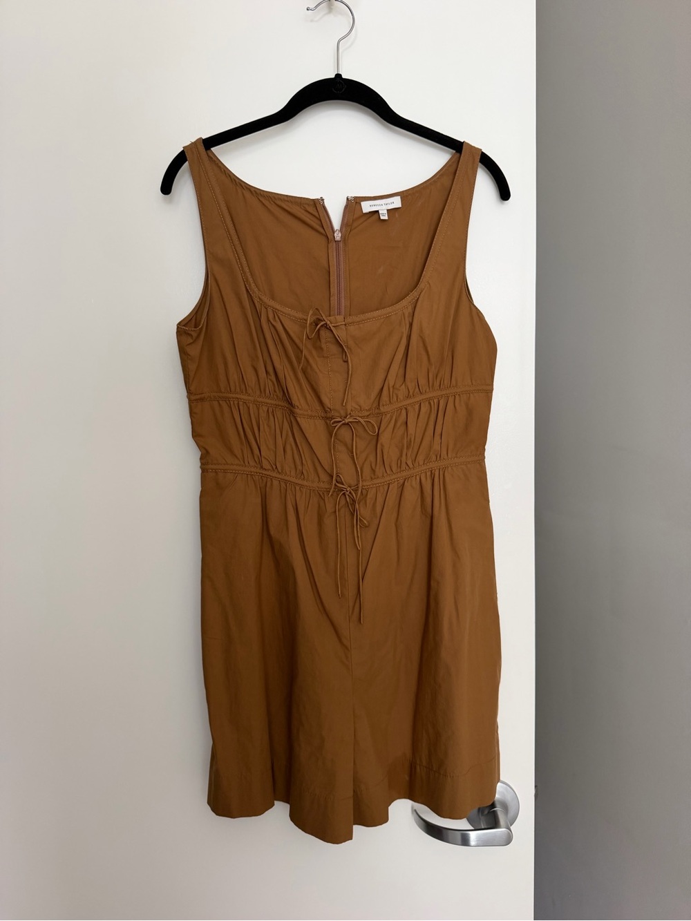 Rebecca Taylor Brown Tie-Front Sleeveless Romper